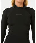 RIP CURL WOMENS DAWN PATROL BACK ZIP LONG SLEEVE 22 SPRING - BLACK
