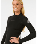 RIP CURL WOMENS DAWN PATROL BACK ZIP LONG SLEEVE 22 SPRING - BLACK