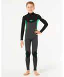 RIP CURL KIDS DAWN PATROL BACK ZIP 4/3MM - NEON GREEN