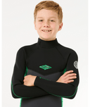 RIP CURL KIDS DAWN PATROL BACK ZIP 3/2MM - NEON GREEN