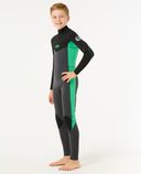 RIP CURL KIDS DAWN PATROL BACK ZIP 3/2MM - NEON GREEN