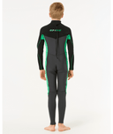 RIP CURL KIDS DAWN PATROL BACK ZIP 3/2MM - NEON GREEN