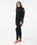 RIP CURL WOMENS DAWN PATROL 4/3 CHEST ZIP - BLACK
