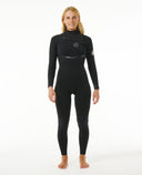 RIP CURL WOMENS E BOMB 43GB CHEST ZIP STEAMER - BLACK