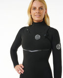 RIP CURL WOMENS E BOMB 43GB CHEST ZIP STEAMER - BLACK