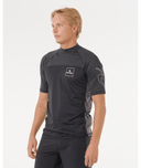 RIP CURL DRIVE UPF SHORT SLEEVE RASH VEST - BLACK
