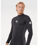 RIP CURL WAVES UPF PERFORMANCE LONG SLEEVE RASH VEST - BLACK