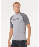 RIP CURL SHOCK UPF SHORT SLEEVE RASH VEST - GREY MARLE