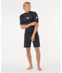 RIP CURL WAVES UPF PERFORMANCE SHORT SLEEVE RASH TOP - BLACK