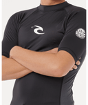 RIP CURL WAVES UPF PERFORMANCE SHORT SLEEVE RASH TOP - BLACK