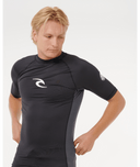 RIP CURL WAVES UPF PERFORMANCE SHORT SLEEVE RASH TOP - BLACK
