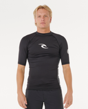 RIP CURL WAVES UPF PERFORMANCE SHORT SLEEVE RASH TOP - BLACK