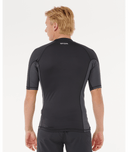 RIP CURL WAVES UPF PERFORMANCE SHORT SLEEVE RASH TOP - BLACK