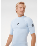 RIP CURL WAVES UPF PERFORMANCE SHORT SLEEVE RASH VEST - BLUE WIND