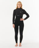 RIP CURL WOMENS E BOMB CHEST ZIP 4/3MM - BLACK