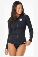 RIP CURL PREMIUM SURF ZIP THRU LS RASH TOP - BLACK