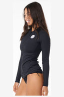 RIP CURL PREMIUM SURF ZIP THRU LS RASH TOP - BLACK.