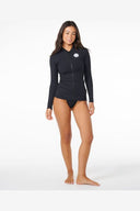 RIP CURL PREMIUM SURF ZIP THRU LS RASH TOP - BLACK