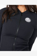 RIP CURL PREMIUM SURF ZIP THRU LS RASH TOP - BLACK