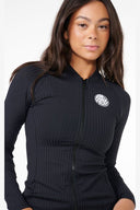 RIP CURL PREMIUM SURF ZIP THRU LS RASH TOP - BLACK