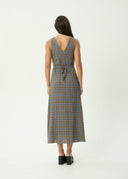 AFENDS TULLY - SEERSUCKER MAXI DRESS - CEDAR / BLUE CHECK