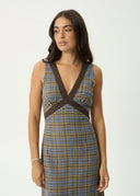 AFENDS TULLY - SEERSUCKER MAXI DRESS - CEDAR / BLUE CHECK