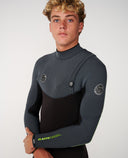 RIP CURL ELASTO 3/2MM ZIP FREE WETSUIT - CHARCOAL LIME