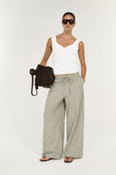 STAPLE THE LABEL LISARA RELAXED PANT - KHAKI WHITE STRIPE