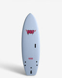 Light blue surfboard with red logo on a white background Mick Fanning Soft Top Soft Board