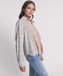 PATCHWORK COTTON CHECK SHIRT - MULTI