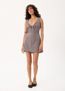 AFENDS IZZY - MINI DRESS - BROWN / BLUE CHECK