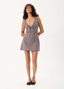 AFENDS IZZY - MINI DRESS - BROWN / BLUE CHECK