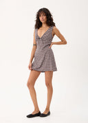 AFENDS IZZY - MINI DRESS - BROWN / BLUE CHECK