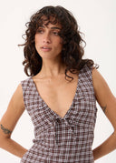 AFENDS IZZY - MINI DRESS - BROWN / BLUE CHECK