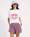 ONE TEASPOON TERRY TOWEL DRAWSTRING BEACH SHORTS - RED BLUE