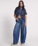 ONE TEASPOON BARREL MID WAIST DENIM JEANS - DEEP PACIFICA