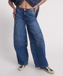 ONE TEASPOON BARREL MID WAIST DENIM JEANS - DEEP PACIFICA