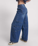 ONE TEASPOON BARREL MID WAIST DENIM JEANS - DEEP PACIFICA