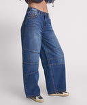 ONE TEASPOON BARREL MID WAIST DENIM JEANS - DEEP PACIFICA
