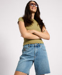 ONE TEASPOON JACKSONS MID WAIST WIDE LEG SHORTS - BLUE CRUSH