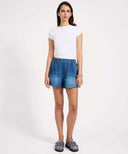 ONE TEASPOON FUNKS HIGH WAIST ELASTICATED FLIPPY DENIM SHORT - BLUE
