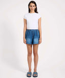 ONE TEASPOON FUNKS HIGH WAIST ELASTICATED FLIPPY DENIM SHORT - BLUE