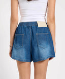 ONE TEASPOON FUNKS HIGH WAIST ELASTICATED FLIPPY DENIM SHORT - BLUE