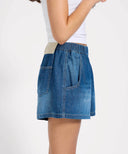ONE TEASPOON FUNKS HIGH WAIST ELASTICATED FLIPPY DENIM SHORT - BLUE