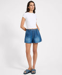 ONE TEASPOON FUNKS HIGH WAIST ELASTICATED FLIPPY DENIM SHORT - BLUE