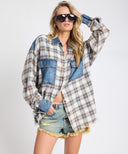 ONE TEASPOON OVERSIZED FLANNEL SHIRT - BLUE WHITE