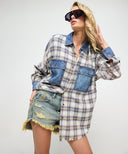 ONE TEASPOON OVERSIZED FLANNEL SHIRT - BLUE WHITE