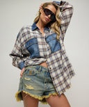 ONE TEASPOON OVERSIZED FLANNEL SHIRT - BLUE WHITE