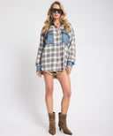 ONE TEASPOON OVERSIZED FLANNEL SHIRT - BLUE WHITE