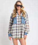ONE TEASPOON OVERSIZED FLANNEL SHIRT - BLUE WHITE